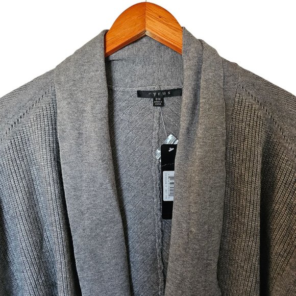 Cyrus Womens Gray Shawl Collar Long Sleeves Draped Open Front Cardigan Plus size - Picture 3 of 13